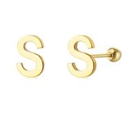HYHJYMG 18G Tiny Initial Stud Earrings for Women Girls 925 Sterling Silver 14K Gold Plated Hypoallergenic Cute Small Alphabet Letter Cartilage Tragus 3mm Ball Screw Back Piercing Sensitive Ear