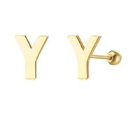 HYHJYMG 18G Tiny Initial Stud Earrings for Women Girls 925 Sterling Silver 14K Gold Plated Hypoallergenic Cute Small Alphabet Letter Cartilage Tragus 3mm Ball Screw Back Piercing Sensitive Ear