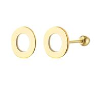 HYHJYMG 18G Tiny Initial Stud Earrings for Women Girls 925 Sterling Silver 14K Gold Plated Hypoallergenic Cute Small Alphabet Letter Cartilage Tragus 3mm Ball Screw Back Piercing Sensitive Ear