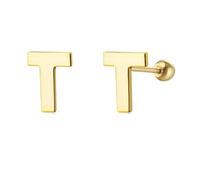 HYHJYMG 18G Tiny Initial Stud Earrings for Women Girls 925 Sterling Silver 14K Gold Plated Hypoallergenic Cute Small Alphabet Letter Cartilage Tragus 3mm Ball Screw Back Piercing Sensitive Ear