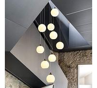 HYHJYMG 9-Lights Chandelier for Living Room Duplex Pavilion Chandelier Villa Long Chandelier Modern Minimalist Stairs Chandelier Fashion Creative Restaurant Chandelier White Glass (Color :