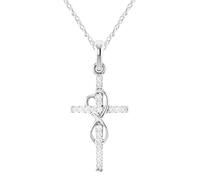 HYHJYMG 925 Sterling Silver Eternal Love Heart Cross Necklace for Women and Girls, 14K Gold Plated Shiny Cubic Zirconia Crystal Religious Cross Necklace - Faith Heart and