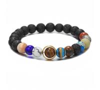 HYHJYMG Accessories Bead Bracelet Men,Beaded Bracelets Natural Black Lava Stone Beads Colorful Planet Pendant Bracelet Elastic Crystal Bracelet Reiki Crystal Jewelry for Women Men