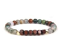 HYHJYMG Accessories Beaded Bracelets,Natural Indian Agate Beads Beaded Bracelets,Rounded Corners Square Beads Pendant Bangles,Elastic Crystal Bracelet Reiki Crystal Jewelry For Men Women,6Mm