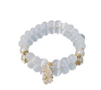 HYHJYMG Accessories Bracelet,Natural White Cat Eye Stone Beaded Bracelets,Zircon Ball Pendant Bangles,Elastic Crystal Bracelet Reiki Crystal Jewelry for Men Women