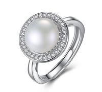 HYHJYMG Adjustable S925 Ring for Ladies - 1 Piece White/Pink/Purple Micro-Inlaid Zircon 9-9.5Mm Freshwater Pearl Disc Ring Open Finger Ring Gift