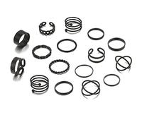 HYHJYMG Black Alloy Personality Ring Simple Retro 16 Piece Set Combination Joint Ring