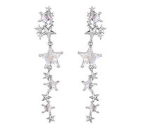 HYHJYMG Crystal Long Star Dangle Earrings for Women Girls 925 Sterling Silver Post Pin 14K Gold Plated Shiny Tassel CZ Stars Celestial Charms Drop Dangle Stud Lightweight Fashion Birthday Wedding