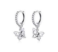 HYHJYMG Cute CZ Butterfly Dangle Hoop Earrings for Women S925 Sterling Silver with Charms Huggie Hoops Crystal Drop Cartilage Filigree Jewelry Delicate Fashion Dainty for Dauther