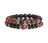 HYHJYMG Girl Bead Bracelets 8mm Natural Raw Amethyst Stone Bracelet Nature Stones Red Black Round Braided Elastic 17cm x 7mm for Graduation Decorations