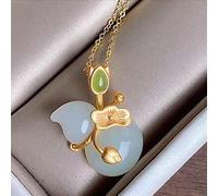 HYHJYMG Hetian Jade Necklace Women Jade Chinese Style Sterling Silver Gilding Lotus Leaf Calabash Pendent To Give Mom (Gem Color : White)