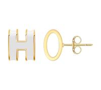 HYHJYMG Hypoallergenic H Alphabet Enamel Stud Earrings, Stainless Steel 18K Gold Plated Geometric Design for Daily & Gifts (Red/White/Black)