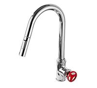 HYHJYMG Industrial Kitchen Faucet with Pull Down Sprayer Kitchen Sink Faucet Brass Rotating Kitchen Tap Single Handle Hot and Cold Water Kitchen Mixer Tap, 2 Functions,Chrome