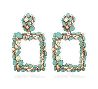 HYHJYMG jewellery Women Silver Earrings, Big Full Crystal Stud Earrings Geometric Square Vintage White Red Green Blue Black Crystal Earrings For Women Earing Jewelry Gifts For Girlfriend, Wife,