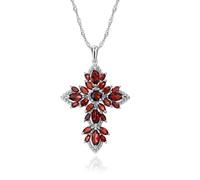 HYHJYMG jewelry Natural Garnet Cross Pendant for Women Sterling Silver Christian Jewelry Rhodium Plated White Gold Plated 18 Inches Cross Chain, Sterling Silver, Garnet Jewelry for girls