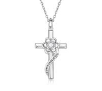 HYHJYMG jewelry Sterling Silver Opal Flower Cross Pendant Baptism Jewelry First Communion Gifts for Women Goddaughter Jewelry for girls