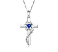 HYHJYMG jewelry Sterling Silver Opal Flower Cross Pendant Baptism Jewelry First Communion Gifts for Women Goddaughter Jewelry for girls