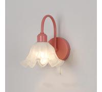 HYHJYMG lamp Glass Flower Sconce Pull Chain Green Nordic Modern Hallway Light Fixture Pink Vintage Gold Floral Wall Mounted Lamp for Bedroom Stairway Kids Bedside Living Room Farmhouse