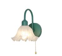 HYHJYMG lamp Glass Flower Sconce Pull Chain Green Nordic Modern Hallway Light Fixture Pink Vintage Gold Floral Wall Mounted Lamp for Bedroom Stairway Kids Bedside Living Room Farmhouse
