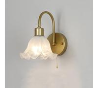 HYHJYMG lamp Glass Flower Sconce Pull Chain Green Nordic Modern Hallway Light Fixture Pink Vintage Gold Floral Wall Mounted Lamp for Bedroom Stairway Kids Bedside Living Room Farmhouse