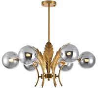 HYHJYMG Lamp Globe Mid-Century 6 Lights Ceiling Light Milk Semi Flush Chandelier with Brass Leaf Decor, Gold,White White Glass(Pink Glass)
