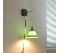 HYHJYMG lamp Green Glass Plug in Mid Century Vintage Rustic Mounted Light Nordic Modern Sconce Farmhouse Wood Hanging Wall Lamp for Bedroom Bedside Living Room Home