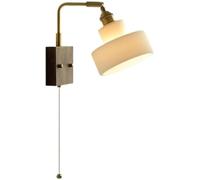 HYHJYMG Light Creative Walnut Brass Wall Lights, E 27 Light Source Rocker Arm with Pull Cord Lamp, Retro White Bedroom Bedside Wall Lamp, for Living Room Study Reading Glass Wall Sconces Light