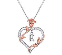 HYHJYMG Rose Heart Initial Necklace Gifts for Women Girls, Letter Pendant Necklaces for Women Jewelry Anniversary Birthday Gifts for Her Wife Girlfriend Teen Girls, Brass, Cubic Zirconia