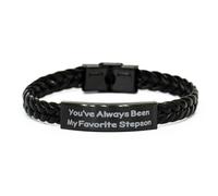 HYHJYMG Stepson Gifts For Son, You've Always Been My Favorite Stepson, Cute Stepson Braided Leather Bracelet, Engraved Bracelet From Mom, Small, Silver Plated Zinc, Cubic Zirconia