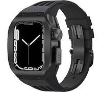 HYHJYMG Titanium Alloy Frame Rubber Watch Band With Holes，for Series 8 7 6 5 4 SE 45mm 44mm Sport Strap with Stainless Steel Clasp Shockproof Bumper Case for Men Women Mod Kit