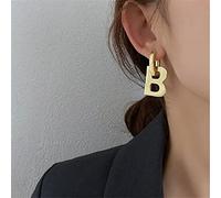 HYHJYMG Unisex Minimalist Real Gold/Platinum 14K Gold Letter B Dangle Drop Earrings Gold Initial Hoop Earrings For Teen Women Men