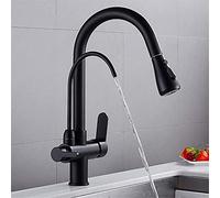 HYHJYMG Widespread Faucets, 3 Way Purifier Kitchen Faucet Pull Out Dual Handle High Arc Drinking Water Filter Sink Faucet 360 Swivel Filtered Crane for Kitchen Deck Mounted,Chrome(Chrome B)