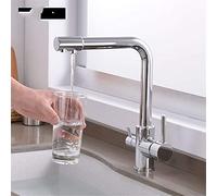 HYHJYMG Widespread Faucets, 3 Way Purifier Kitchen Faucet Pull Out Dual Handle High Arc Drinking Water Filter Sink Faucet 360 Swivel Filtered Crane for Kitchen Deck Mounted,Chrome(Chrome B)