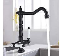 HYHJYMG Widespread Kitchen Sink Faucet for Bar Farmhouse Commercial, Black Antique Kitchen Double Handle White Deck Mount Hot Cold Mixer Crane Taps, 360 Swivel Rotation Faucets(Antique Brass)