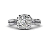 HYHJYMG Women Solid Sterling Silver Simulated 1.0ctw Brilliant Round Diamond Engagement Ring Cushion Shape Halo Split Shank