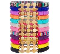 HYHONEY 12pcs Friendship Bracelets Beaded Bracelets Heishi Bracelet Cute Bracelets Stack Vinyl Clay Disc Bead Surfer Stretch Summer Beach Bracelets For Women Preppy Bracelets, adjustable, Vinyl, clay