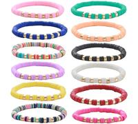 HYHONEY 12pcs Friendship Bracelets Beaded Bracelets Heishi Bracelet Cute Bracelets Stack Vinyl Clay Disc Bead Surfer Stretch Summer Beach Bracelets For Women Preppy Bracelets, adjustable, Vinyl, clay