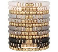 HYHONEY 12pcs Friendship Bracelets Beaded Bracelets Heishi Bracelet Cute Bracelets Stack Vinyl Clay Disc Bead Surfer Stretch Summer Beach Bracelets For Women Preppy Bracelets, adjustable, Clay, Vinyl