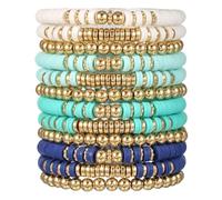 HYHONEY 12pcs Friendship Bracelets Beaded Bracelets Heishi Bracelet Cute Bracelets Stack Vinyl Clay Disc Bead Surfer Stretch Summer Beach Bracelets For Women Preppy Bracelets, adjustable, Vinyl, clay
