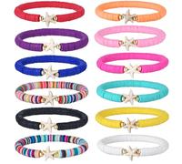 HYHONEY 12pcs Friendship Bracelets Beaded Bracelets Heishi Bracelet Cute Bracelets Stack Vinyl Clay Disc Bead Surfer Stretch Summer Beach Bracelets For Women Preppy Bracelets, adjustable, Vinyl, clay