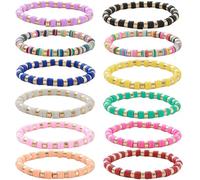 HYHONEY 12pcs Friendship Bracelets Beaded Bracelets Heishi Bracelet Cute Bracelets Stack Vinyl Clay Disc Bead Surfer Stretch Summer Beach Bracelets For Women Preppy Bracelets, adjustable, Vinyl, clay