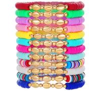 HYHONEY 12pcs/set Heishi Bracelet Surfer Bracelets for Women Stackable clay Beaded Stretch Bracelets Elastic Layering Bracelets Boho Summer Beach Bracelets Jewelry, adjustable, clay