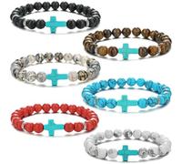 HYHONEY 8MM Beaded Bracelets Couples Bracelets Cross Bracelet for Women Men Lava Rock Turquoise Tiger Eye Natural Bracelet Anxiety Stretch Elastic Healing Bracelet