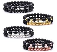 HYHONEY 8MM Beaded Bracelets Couples Bracelets Cross Bracelet for Women Men Lava Rock Turquoise Tiger Eye Natural Bracelet Anxiety Stretch Elastic Healing Bracelet
