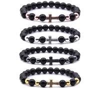 HYHONEY 8MM Beaded Bracelets Couples Bracelets Cross Bracelet for Women Men Lava Rock Turquoise Tiger Eye Natural Bracelet Anxiety Stretch Elastic Healing Bracelet