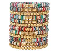 HYHONEY Friendship Bracelets Beaded Bracelets Heishi Bracelet Cute Bracelets Stack Vinyl Clay Disc Bead Surfer Stretch Summer Beach Bracelets For Women Preppy Bracelets, One Size, Clay, Agate