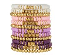 HYHONEY Friendship Bracelets Beaded Bracelets Heishi Bracelet Cute Bracelets Stack Vinyl Clay Disc Bead Surfer Stretch Summer Beach Bracelets For Women Preppy Bracelets, One Size, Stone, clay