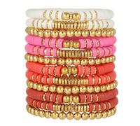 HYHONEY Friendship Bracelets Beaded Bracelets Heishi Bracelet Cute Bracelets Stack Vinyl Clay Disc Bead Surfer Stretch Summer Beach Bracelets For Women Preppy Bracelets, One Size, Stone, clay