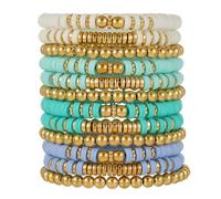 HYHONEY Friendship Bracelets Beaded Bracelets Heishi Bracelet Cute Bracelets Stack Vinyl Clay Disc Bead Surfer Stretch Summer Beach Bracelets For Women Preppy Bracelets, One Size, Stone, clay