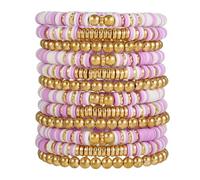 HYHONEY Friendship Bracelets Beaded Bracelets Heishi Bracelet Cute Bracelets Stack Vinyl Clay Disc Bead Surfer Stretch Summer Beach Bracelets For Women Preppy Bracelets, One Size, Stone, clay